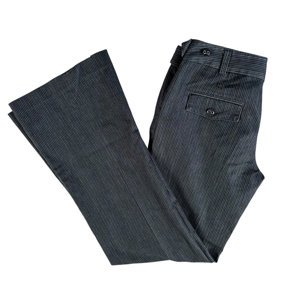VTG Tracy Evans Limited Pinstripe Pants Womens Sz 1 Black Flare Leg Low Rise Y2K